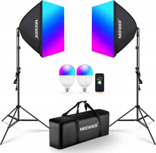 Zestaw Oświetleniowy 2x Softbox 60cm / Statyw 210cm / 90 Żarówka Rgb Bluetooth / Nk800 - Inne akcesoria studyjne - miniaturka - grafika 1