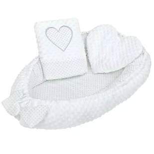 New Baby Luksusowe gniazdo z poduszką  i kołderką z Minky Serduszko, biały - Poduszki do karmienia - miniaturka - grafika 1