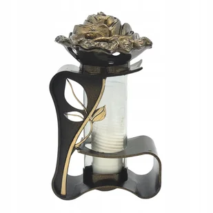 Znicz na Grób Nowoczesny Złoty Lampion z Różą Tuba + Wkład Parafinowy - Lampiony i znicze - miniaturka - grafika 1