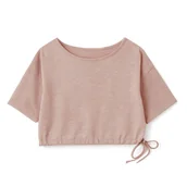 Bluzki dla dziewczynek - Bluzka z krótkim rękawem oversize beżowa 68/74 - Karen - miniaturka - grafika 1