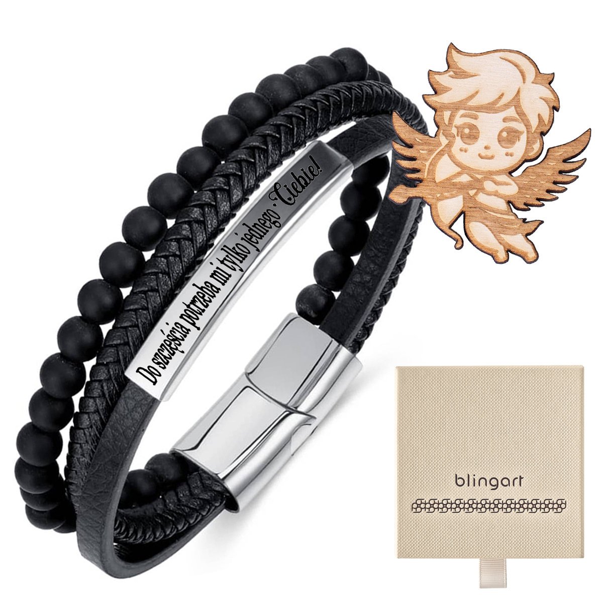 Bransoletka z GRAWEREM SKÓRZANA męska potrójna KOR