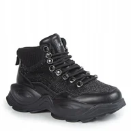 Sneakersy damskie - Goe OO2N4302 Czarne Skórzane Sneakersy Z Cyrkoniami 36 - miniaturka - grafika 1