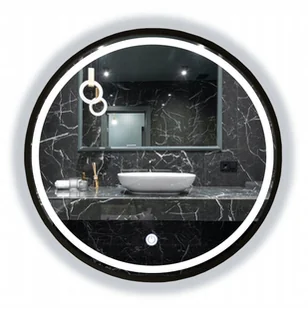 LUSTRO OKRĄGŁE LED CZARNE W RAMIE LOFT Z WŁĄCZNIKIEM DOTYKOWYM 50 CM - Lustra - miniaturka - grafika 1