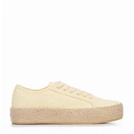 Półbuty męskie - Damskie sneakersy na słomkowej podeszwie żółte - miniaturka - grafika 1