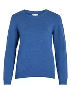 Swetry damskie - Vila Women's VIRIL O-Neck L/S Knit TOP-NOOS sweter, federal Blue/Szczegóły: ciemny melanż, L, Niebieski pióro/szczegóły: ciemny melanż, L - miniaturka - grafika 1