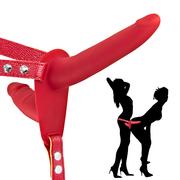 Pozostałe gadżety erotyczne - Fetish tentation Fetish tentation Vibrating Strap-on with Double Dildo Red - wibrujące dildo strap on - miniaturka - grafika 1