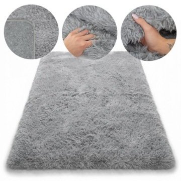 Pluszowy Dywan Shaggy 120x170 CM Puszysty Miękki Do Salonu Eco Futro Szary