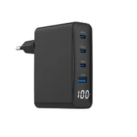 Zasilacze do laptopów - Gembird Ładowarka uniwersalna 100W GaN 1xUSB-A 3xUSB-C szybkie ładowanie LCD czarna TA-UC-PDQC100LCD-01-BK - miniaturka - grafika 1