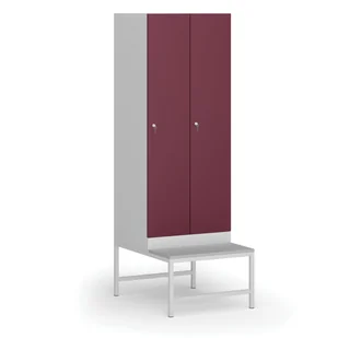 Szafka ubraniowa z ławką, 2-drzwiowa, 1875 x 600 x 500/800 mm, zamek cylindryczny, drzwi czerwone - Szafki biurowe - miniaturka - grafika 1