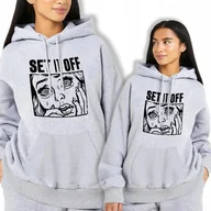 Bluzy damskie - Bluza Kangurek Damska Szara Set It Off Wzory -M - miniaturka - grafika 1