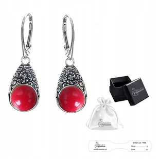 Kolczyki Srebro pr. 925 Eleganckie Wiszące Kolczyki z Koralem dla Niej - Kolczyki - miniaturka - grafika 1