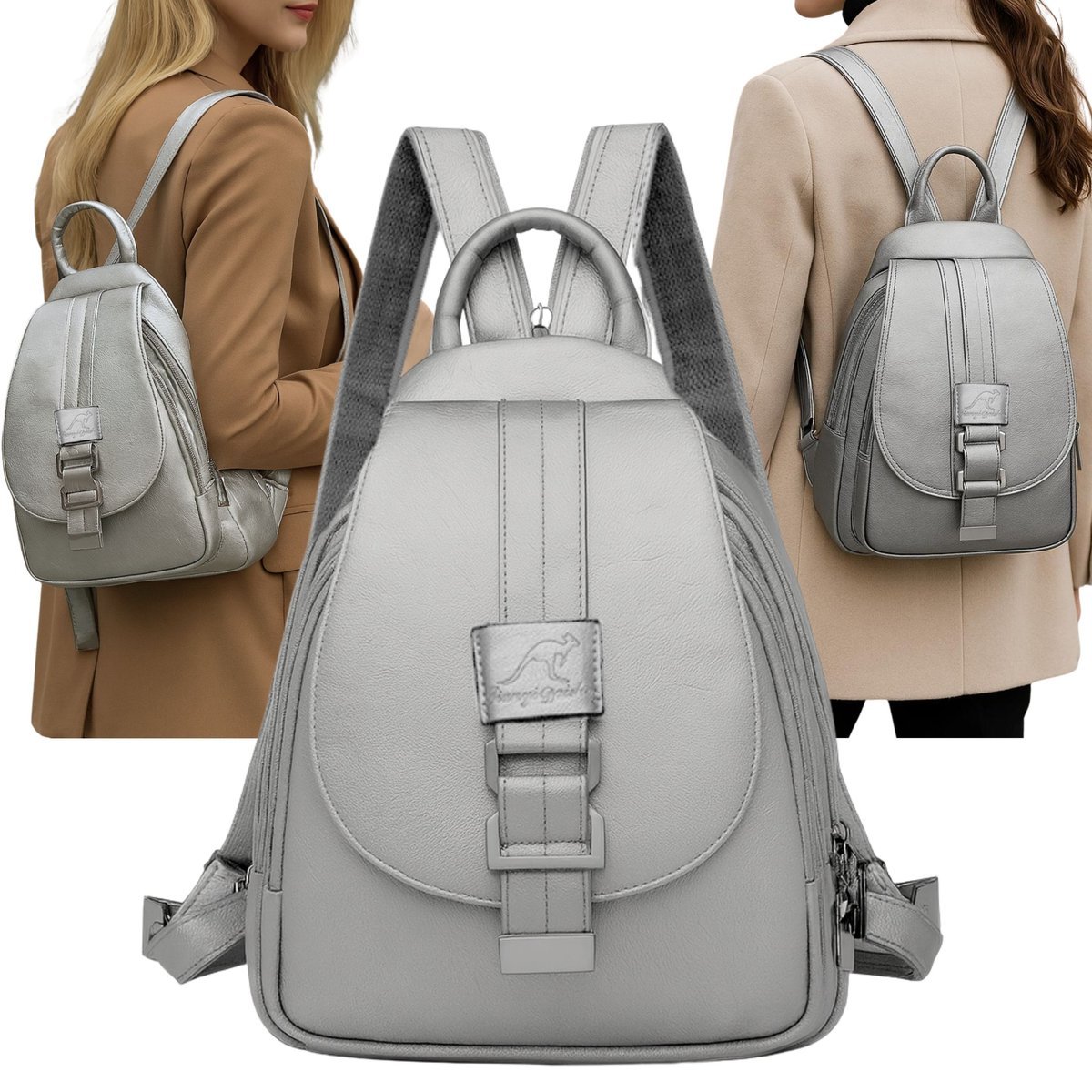 Plecak Damski Plecaczek Miejski Do Szkoły Pracy Eko Skóra Vintage Torba 2W1 Szary