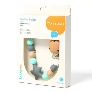 BabyOno BabyOno Zawieszka do smoczka silikon NATURAL NURSING szara - Akcesoria do smoczków - miniaturka - grafika 2