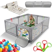 Łóżeczka i kojce - KOJEC DZIECIĘCY XXL Z MATĄ PIANKOWĄ 180x200 cm PLAC ZABAW SUCHY BASEN + UCHWYTY I 50 PIŁEK - miniaturka - grafika 1