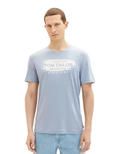 Koszulki męskie - TOM TAILOR Męski T-shirt z nadrukiem logo, 11752 – Yonder Blue, M - grafika 1