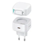Ładowarki do telefonów - USAMS Ład. siec. 1xUSB-C ze zwijanym kablem Lighning (only head) PD+QC 35W Gan Fast Charging biały/white XMF Series CC209TC02 (US-CC209) - miniaturka - grafika 1