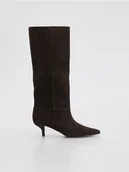 Kozaki damskie - Reserved - Zamszowe kozaki - ciemnobrązowy - miniaturka - grafika 1