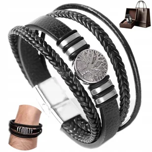 BRANSOLETKA MĘSKA SKÓRZANA SKÓRA CZARNA 19-23CM BRANSOLETA NA PREZENT - Bransolety męskie - miniaturka - grafika 1
