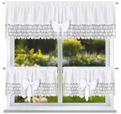 Firany - Firana gotowa biała z gipiurą i kokardkami 300x50 zazdrostki 130x50 komplet - miniaturka - grafika 1