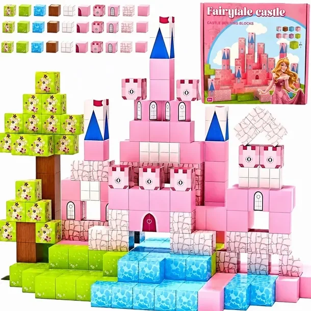 Klocki Magnetyczne Piksele 213el + 4 Figurki Bajkowy Zamek Księżniczki