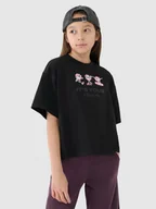 Koszulki i topy damskie - 4F Crop top oversize z nadrukiem dziewczęcy4FJRSS25TTSHF2587-20S Czarny Roz. 164 - miniaturka - grafika 1