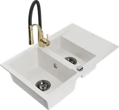 Zlewozmywaki z baterią - Mexen Gaspar zlewozmywak granitowy 1,5-komorowy z ociekaczem i baterią kuchenną Aster, biały - 6507-20-73450-57-B - miniaturka - grafika 1