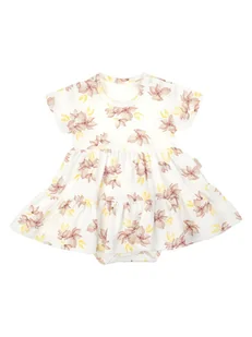 Dziewczęce sukienko-body krótki rękaw w kwiatki kremowe Nicol,r.68 - Body dla niemowląt - miniaturka - grafika 1