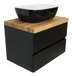 Szafka Pod Umywalkę Lakier Czarny Mat Lity Blat Dębowy 60 CM Mdf - Szafki łazienkowe - miniaturka - grafika 1