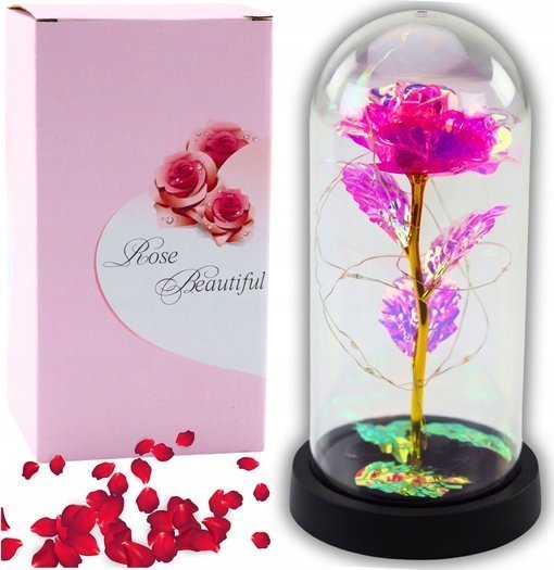 LEAN Wieczna Kryształowa Róża LED Różowa 21x11cm