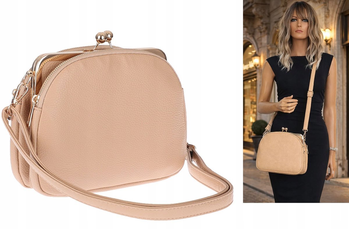 Torebka damska kuferek listonoszka na ramię modna torba 9012 Beżowa