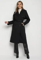 Płaszcze damskie - Czarny Płaszcz Trencz z Paskiem w Talii i na Rękawach Irimarine - miniaturka - grafika 1
