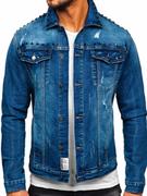 Kurtki męskie - Niebieska jeansowa kurtka męska Denley MJ504B - miniaturka - grafika 1