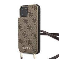 Etui i futerały do telefonów - Guess 4G Crossbody - Etui z kieszeniami na karty i odpinaną smyczką iPhone 11 Pro Brown - miniaturka - grafika 1