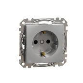 Gniazdka elektryczne - Schneider Gniazdo z/u Schuko z przesłonami SEDNA Design & Elements srebrne aluminium - miniaturka - grafika 1