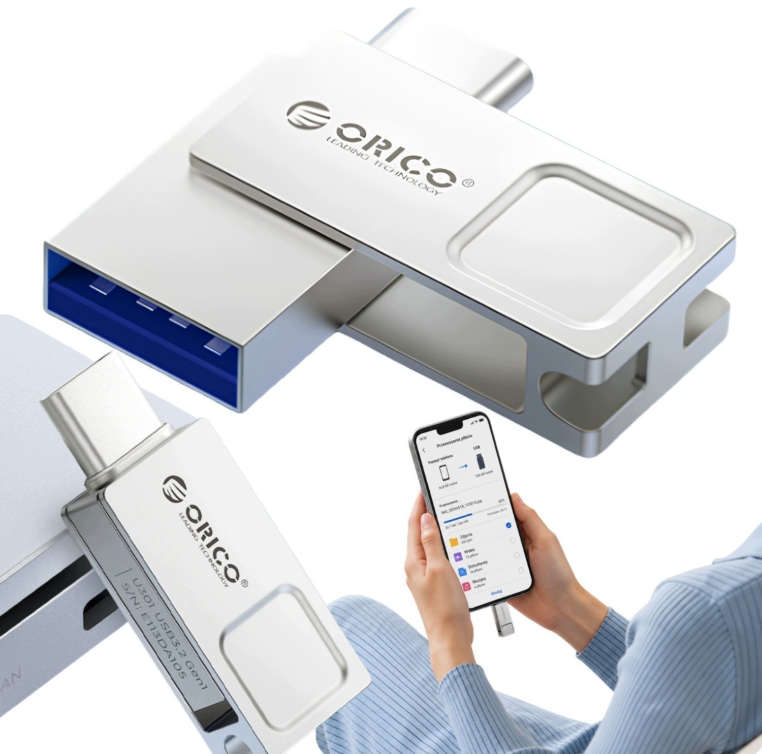 =Orico U301 256GB USB-A USB-C USB 3.2 Gen 1 - srebrny