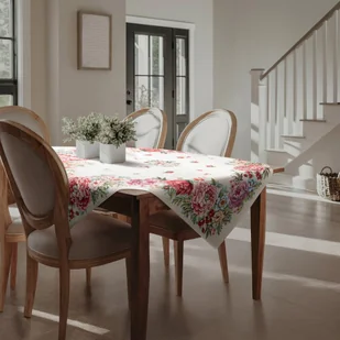 Obrus dekoracyjny gobelin GRIA 140x180 Eurofirany naturalny czerwony letnie kwiaty - Obrusy i serwetki - miniaturka - grafika 1