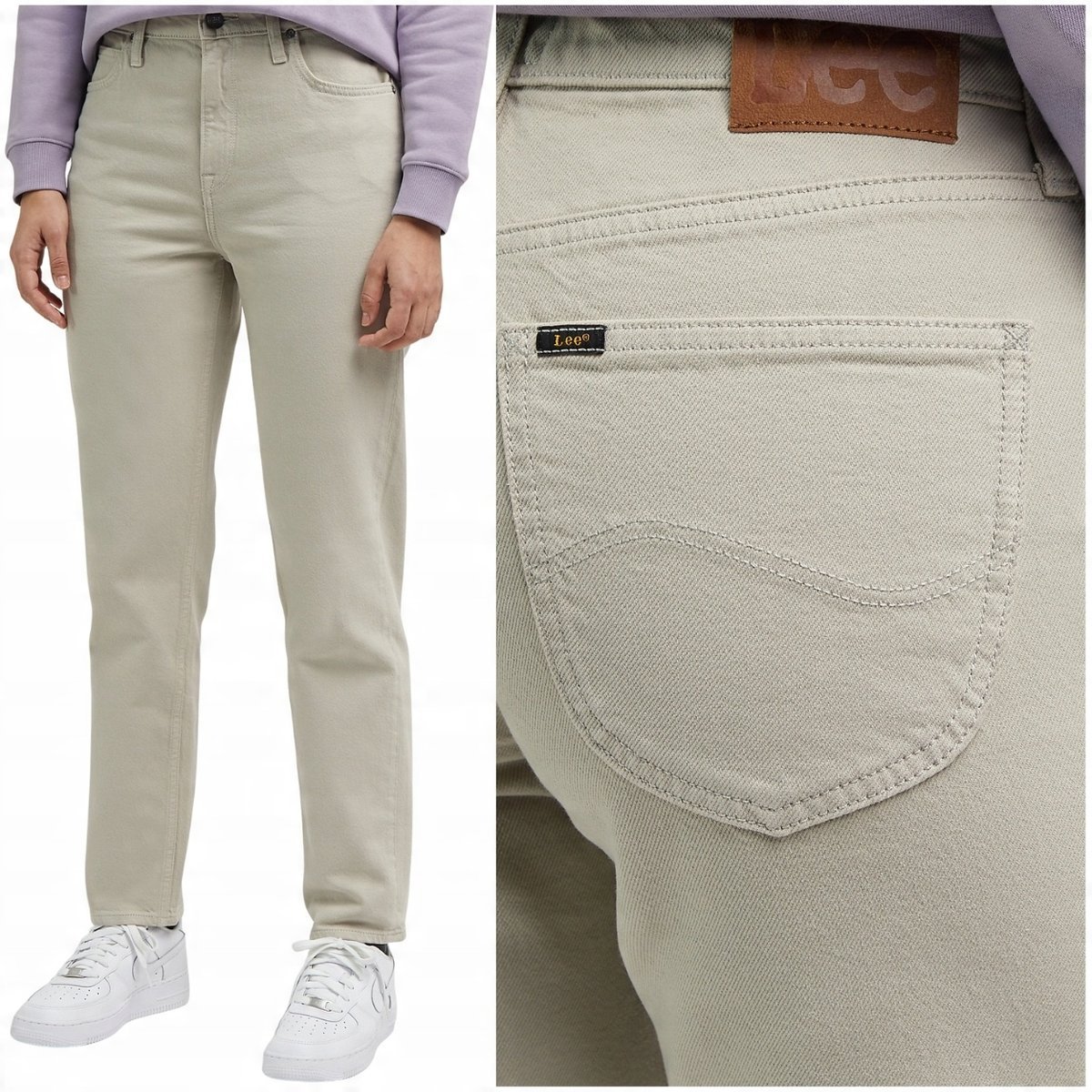 Lee CAROL proste beżowe damskie spodnie jeansowe MOM JEANS 7/8 W28 L33