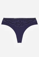 Majtki damskie - Granatowe Majtki Stringi z Bawełną Ozdobione Koronką Thelanthe - miniaturka - grafika 1