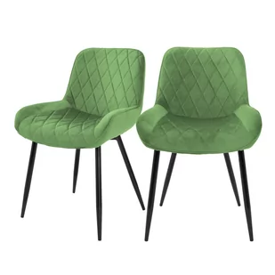 Krzesła do jadalni z oparciem i podłokietnikami Zestaw 2 zielonych aksamitnych obić z metalowymi nogami ML Design - Krzesła - miniaturka - grafika 1
