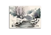 Obrazy i zdjęcia - Akwarela ręcznie malowana Pejzaż zimowy - miniaturka - grafika 1