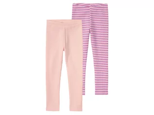 Spodnie i spodenki dla dziewczynek - lupilu Legginsy termiczne dziewczęce z bawełną, 2 pary (122/128, Różowy/paski) - grafika 1