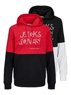 Bluzy męskie - JACK & JONES Męska bluza z kapturem JJMARCO 2 sztuki - krój Regular Fit, Black Pack Black + Red, M - miniaturka - grafika 1