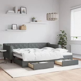 vidaXL Sofa rozsuwana z szufladami, ciemnoszara, 90x200 cm, tkanina - Sofy i kanapy - miniaturka - grafika 1