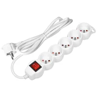 Listwy zasilające - Przedłużacz 5-krotny 2P+Z, z wyłącznikiem, 5m H05VV-F 3x1,5mm2, Imax=16A, płaska wtyczka, biały - miniaturka - grafika 1