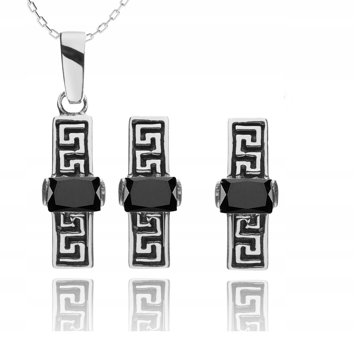 Komplet Biżuterii Klipsy Z Czarnymi Cyrkoniami 925