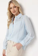Koszule damskie - Jasnoniebieska Bawełniana Koszula Ażurowa Tinoda - miniaturka - grafika 1