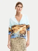 Swetry damskie - Desigual Kardigan Sun 26SWJF18 Niebieski jasny Regular Fit - miniaturka - grafika 1