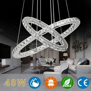 XMTECH 48W LED kryształowa lampa wisząca lampa sufitowa regulowana wysokość lampa wisząca zimny biały żyrandol lampa wisząca dwa pierścienie żyrandol - Lampy sufitowe - miniaturka - grafika 1