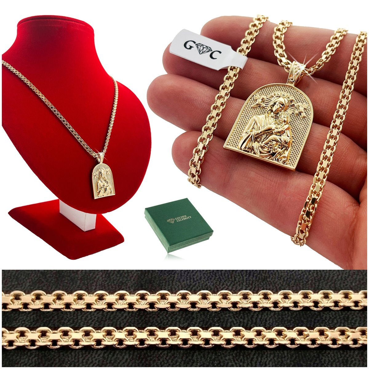 ZŁOTY GRUBY NASZYJNIK ŁAŃCUSZEK 55 cm + MEDALIK, ZAWIESZKA PRAWOSŁAWNA 18K