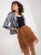 Spódnice - Spódnica z falbaną jasny brązowy casual elegancki tiulowa długość mini falbana podszewka - miniaturka - grafika 1